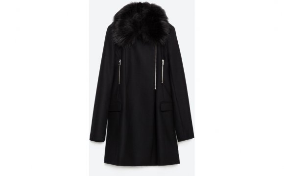 Zara Coat With Faux Fur Collar