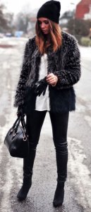 Black Fur Jacket With Black Pants