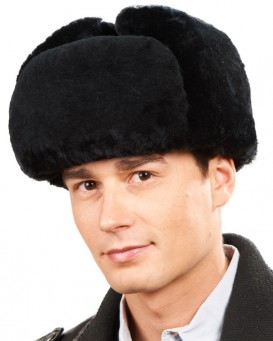 Black Mouton Sheepskin Russian Ushanka Hat