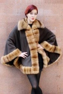 Dark Brown Cashmere Cape with Sable Fur Trim from Marc Kaufman Furs