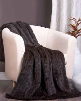 Denmark Knit Mink Fur Throw / Blanket in Mahogany