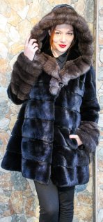 Hooded Mink Stroller with Russian Sable Fur Cuffs & Trim, exclusively from Marc Kaufman Furs in NYC