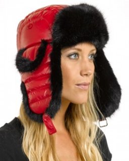 Ladies Red Faux Fur Puffer Hat